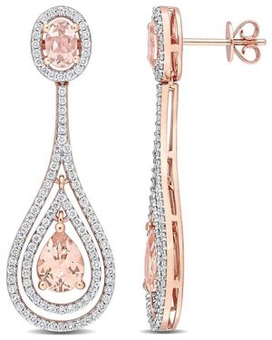 Rina Limor 14k Rose Gold 3.84 Ct. Tw. Diamond & Morganite Halo Teardrop Earrings - Multicolour