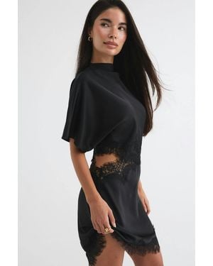 Gina Tricot Lace Satin Mini Dress - Schwarz