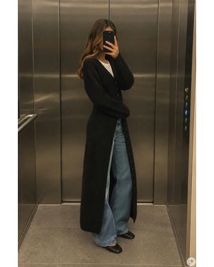 Gina Tricot Long Knitted Cardigan - Grün