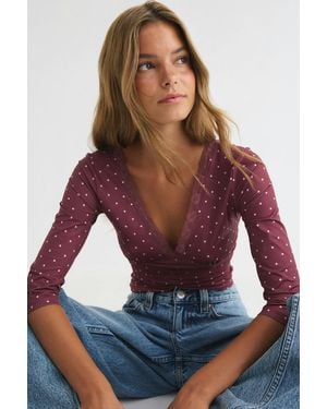 Gina Tricot Lace Detail Quarter Sleeve Top - Rot