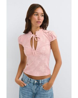 Gina Tricot Keyhole Tie Top - Pink