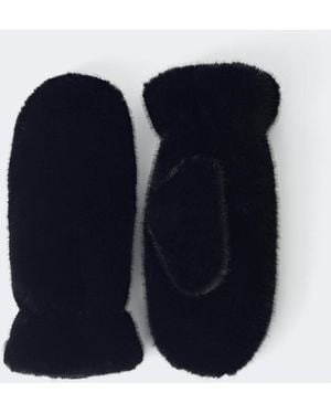 Gina Tricot Faux Fur Mittens - Blau
