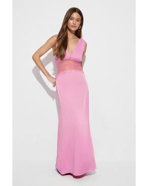 Gina Tricot Satin Lace Maxi Dress - Roze