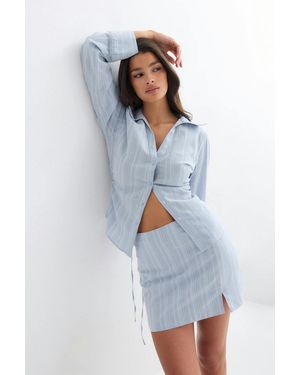 Gina Tricot Linen Blend Mini Skirt - Blauw