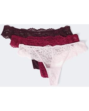 Gina Tricot 3-Pack Scallop Lace Thong - Rouge