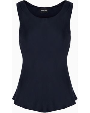 Giorgio Armani Silk Top With A Sleeveless Crew Neck - Blue