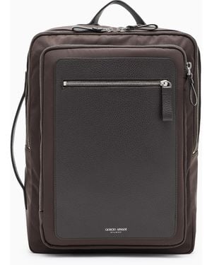 Giorgio Armani Mochila De Nailon Y Cuero Plena Flor Asv - Gris