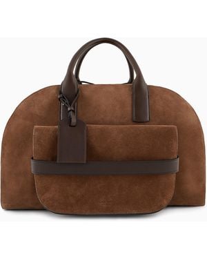 Giorgio Armani Suede And Leather Duffel Bag - Brown