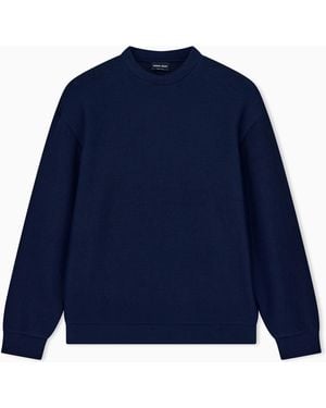 Giorgio Armani Sudadera Texturizada De Algodón Con Cuello Redondo - Azul