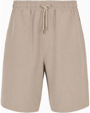 Giorgio Armani Linen Canvas Flat-Front Bermuda Shorts - Natural