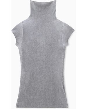 Giorgio Armani Jumper Slim Fit Cup Sleeve Turtleneck English Ribbed Viscose - Blue