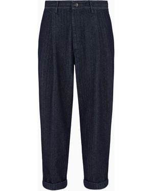 Giorgio Armani Single-Pleat Chevron Cotton Denim Trousers - Blue