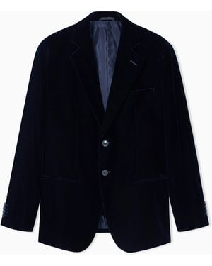 Giorgio Armani Icon George Line Single-Breasted Stretch-Velvet Jacket - Black