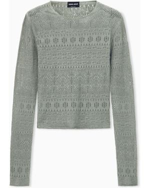 Giorgio Armani Jumper Slim Crew Neck Stretch Cotton Lace - Green