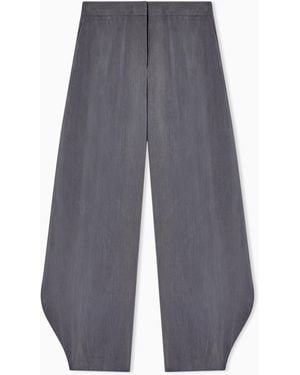 Giorgio Armani Washed Silk Trousers With Rounded Hem - Blue