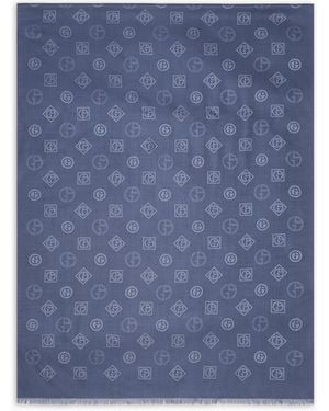 Giorgio Armani Monogram Jacquard Silk Stole - Blue