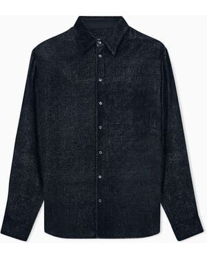 Giorgio Armani Shirt Silk-Blend Devoré Velvet Twill Design - Blue