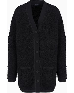 Giorgio Armani Long Bouclé-Effect Wool-Jersey Cardigan - Blue