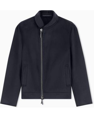 Giorgio Armani Wool Cashmere Blouson With Asymmetrical Zip Closure Icon - Black