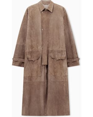 Giorgio Armani Suede-Lambskin, Single-Breasted Trench Coat - Brown