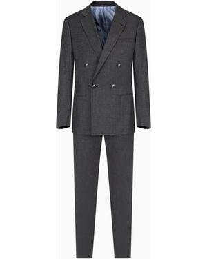 Giorgio Armani Soho Line Double-Breasted Denim-Effect Cashmere And Stretch Cotton Suit - Black
