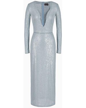 Giorgio Armani Long Jersey Dress With All-over Sequin Embroidery - Blue