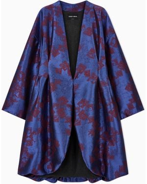 Giorgio Armani Wool Kimono Coat With Geometric Jacquard Pattern - Blue