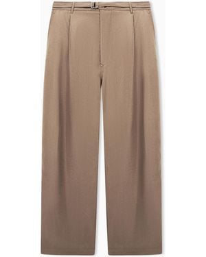 Giorgio Armani Cupro Basketweave Single-Pleat Trousers - Natural