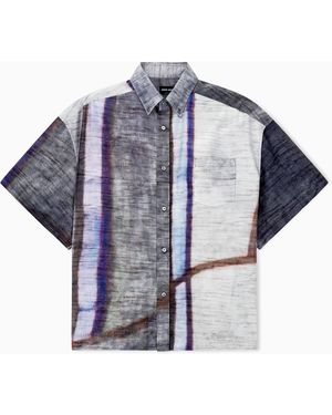 Giorgio Armani Printed Cotton And Silk Short-Sleeved Shirt - Blue