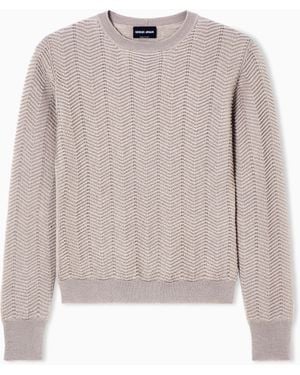 Giorgio Armani Cashmere And Silk Chevron Crewneck Jumper - White