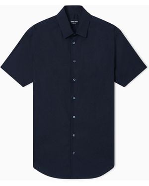 Giorgio Armani Short-Sleeved, Stretch Plain-Knit Shirt - Blue