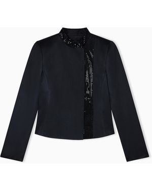 Giorgio Armani Kurze Jacke Aus Viskose Und Seide Mit Strassdetail - Blau