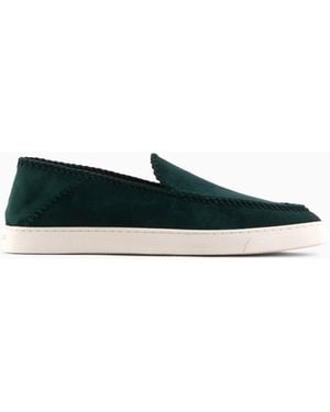 Giorgio Armani Suede Slip On With Threading And Rubber Sole - Green