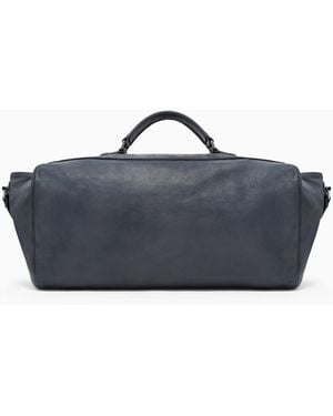 Giorgio Armani Vintage-Effect Pebbled Nappa-Leather Duffel Bag - Blue