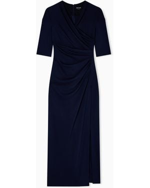 Giorgio Armani Viscose Milano-Stitch Midi Dress - Blue