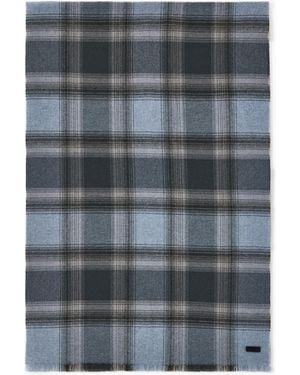 Giorgio Armani Cashmere Stole With Check Pattern And Fringes - Grey