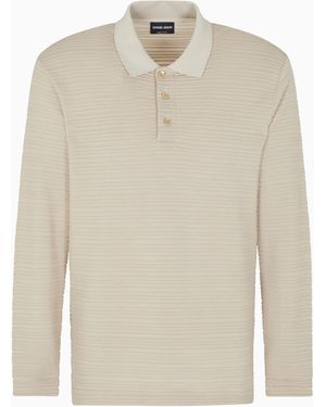 Giorgio Armani Langärmliges Poloshirt Aus Woll-Jersey Mit Streifen-Muster - Weiß