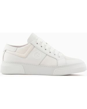 Giorgio Armani Leather And Fabric Trainers - White