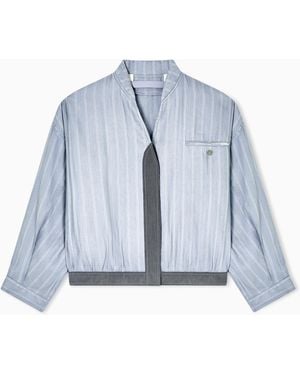 Giorgio Armani Pinstriped, Silk And Linen Blouson - Blue