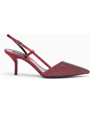 Giorgio Armani Pointed Satin Slingback Court Shoes With Rhinestones - Pink