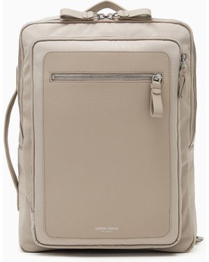 Giorgio Armani Mochila De Nailon Y Cuero Plena Flor Asv - Gris