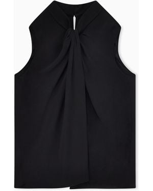 Giorgio Armani Silk Double Georgette Blouse With Front Knot - Black