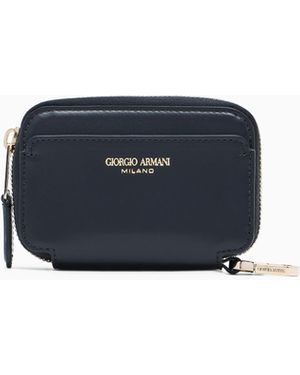 Giorgio Armani Mini Portefeuille Zippé En Cuir - Bleu