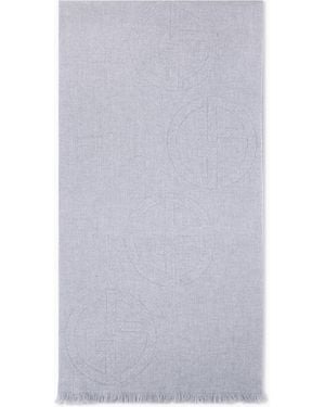 Giorgio Armani Estola De Lana Con Logo Jacquard Y Flecos - Blanco