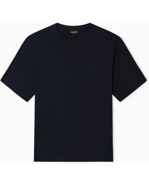 Giorgio Armani Cotton And Modal T-Shirt With Embroidery - Blue