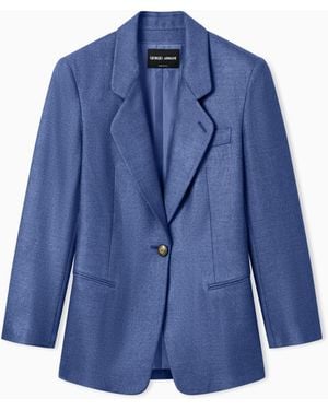 Giorgio Armani Silk And Wool Single-Breasted Jacket - Blue
