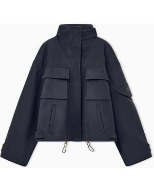 Giorgio Armani Cazadora De Cachemir Doble Con Cuello Alzado Y Bolsillos - Azul