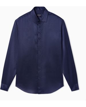 Giorgio Armani Regular Fit Silk Shirt With Geometric Print - Blue