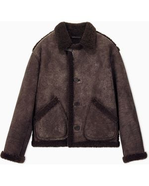 Giorgio Armani Blouson Jacket Regular Fit Shearling - Brown