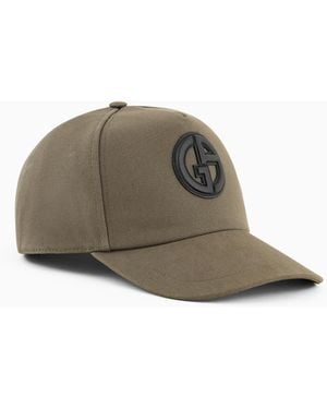 Giorgio Armani Cotton Baseball Cap With Leather Logo - Brown
